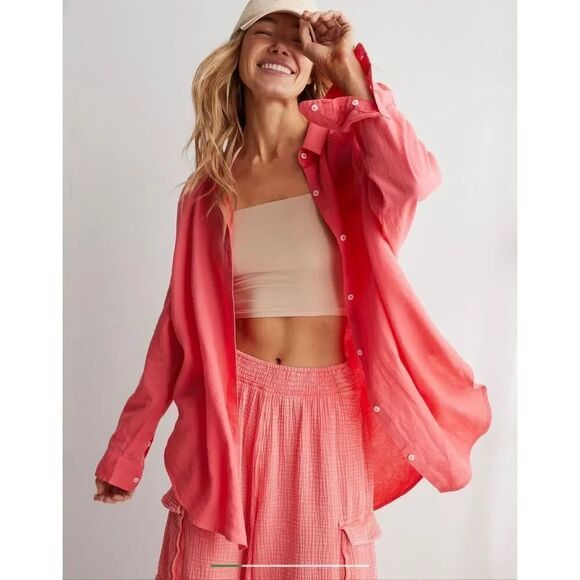 aerie Tops - Aerie the linen blend coverup shirt lightweight oversized button down